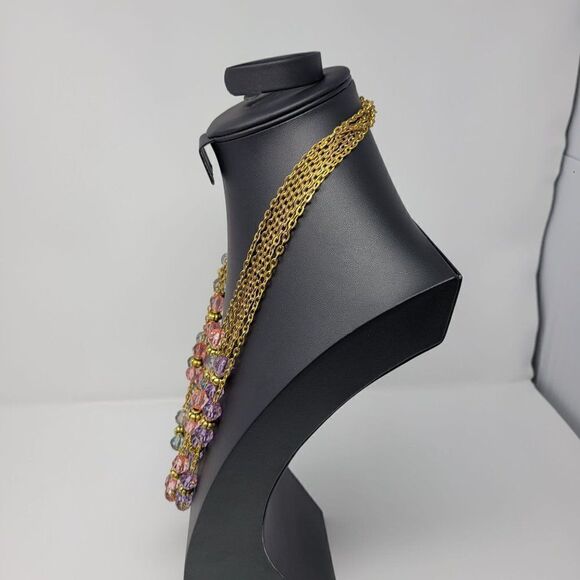 Necklace Opera 28" Gold Tone Chain Pastel Beaded Pink Blue Purple 3pc Set - Picture 7 of 13